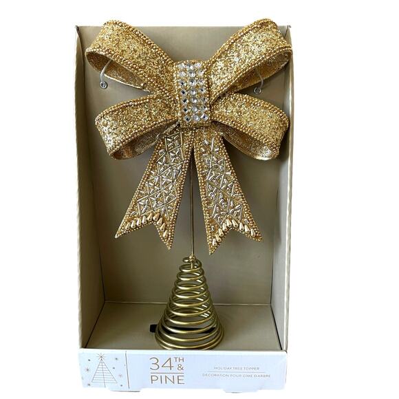 Gold & Silver Rhinestone BOW Tree Topper Glam CHRISTMAS Decor BY 34th & Pine New - Picture 5 of 14